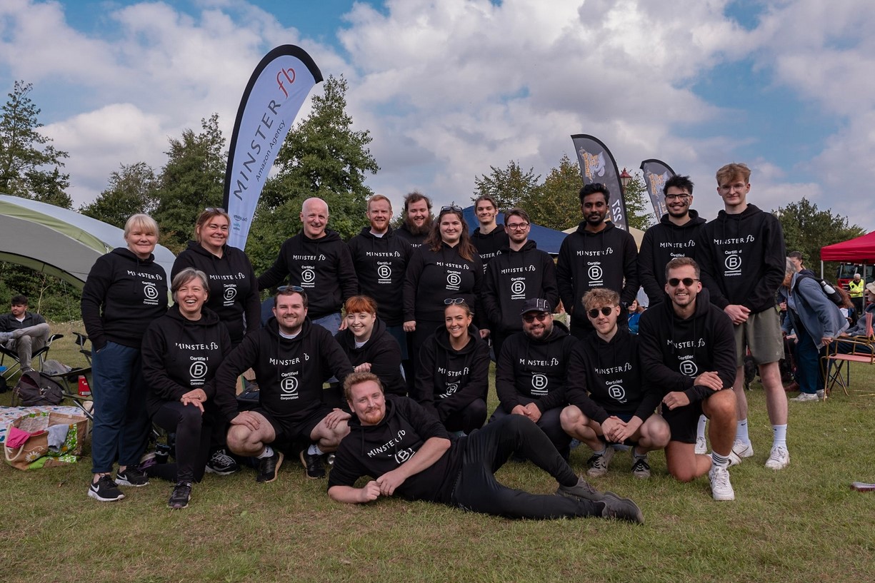 The MinsterFB crew at the Newark Dragon Boat Festival in aid of Beaumond House wearing B Corporation hoodies